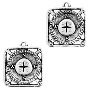 Metall Anh&auml;nger DQ Kompass Antik silber (Nickelfrei)