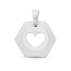 Stainless Steel - Rostfrei Stahl Anh&auml;nger Hexagon Heart Mix&Match Silber