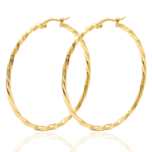 Ohrringe aus Stainless Steel - Rostfreiem Stahl Creolen 50mm Twist Gold