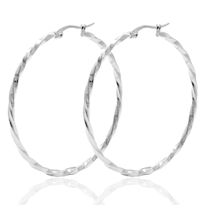 Ohrringe aus Stainless Steel - Rostfreiem Stahl Creolen 50mm Twist Silber