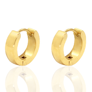 Ohrringe aus Stainless Steel - Rostfreiem Stahl Creolen flach 13mm Gold
