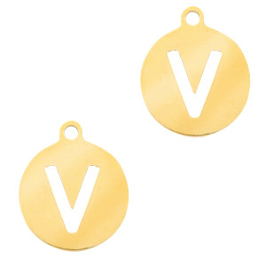 Stainless Steel - Rostfrei Stahl Anh&auml;nger 10mm Initial coin V Gold