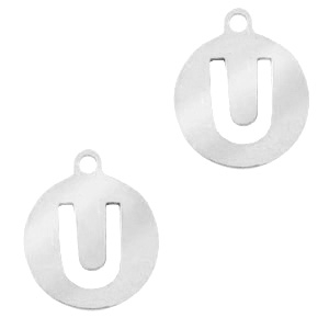 Stainless Steel - Rostfrei Stahl Anh&auml;nger 10mm Initial coin U Silber