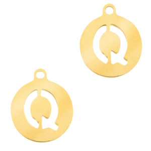 Stainless Steel - Rostfrei Stahl Anh&auml;nger 10mm Initial coin Q Gold