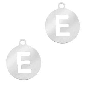 Stainless Steel - Rostfreiem Stahl Anh&auml;nger rund 10mm Initial coin E Silber