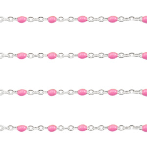 Stainless Steel - Rostfrei Stahl Schmuckzubeh&ouml;r Gliederkette 1mm Fuchsia-silber