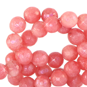 6 mm Naturstein Perlen rund Facet geschliffen Living coral red-opal AB coating