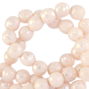 4 mm Naturstein Perlen rund Facet geschliffen Ivory cream beige-AB coating