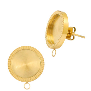 Polaris Steel Ohrringe aus Stainless Steel mit Fassung f&uuml;r 12mm Cabochon (mit &Ouml;se) Gold