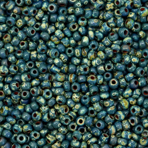 Miyuki Rocailles 11/0 Opaque picasso dark teal green 11-4516