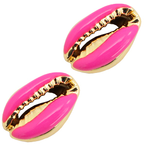 Muschel Perlen Specials Kauri Half hot pink-gold