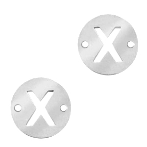 Stainless Steel - Rostfreiem Stahl Anh&auml;nger Zwischenst&uuml;ck rund 10mm Initial coin X Silber