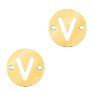 Stainless Steel - Rostfreiem Stahl Anh&auml;nger Zwischenst&uuml;ck rund 10mm Initial coin V Gold