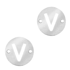 Stainless Steel - Rostfreiem Stahl Anh&auml;nger Zwischenst&uuml;ck rund 10mm Initial coin V Silber