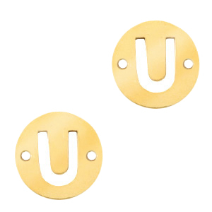Stainless Steel - Rostfreiem Stahl Anh&auml;nger Zwischenst&uuml;ck rund 10mm Initial coin U Gold