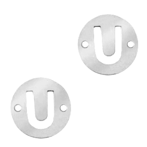 Stainless Steel - Rostfreiem Stahl Anh&auml;nger Zwischenst&uuml;ck rund 10mm Initial coin U Silber