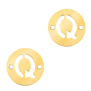 Stainless Steel - Rostfreiem Stahl Anh&auml;nger Zwischenst&uuml;ck rund 10mm Initial coin Q Gold