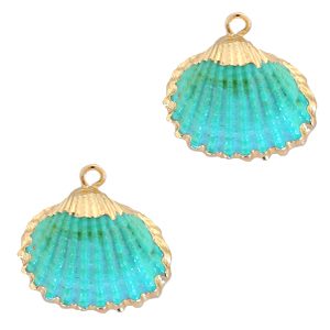 Muschel Anh&auml;nger Specials Herzmuschel Gold-Turquoise blue