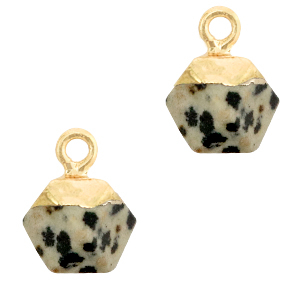 Naturstein Anh&auml;nger Dalmatiner Jaspis Hexagon Greige-gold