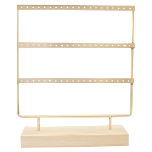 Schmuckdisplay f&uuml;r Ohrringe drei Reihen mit Holz St&auml;nder Natural-gold