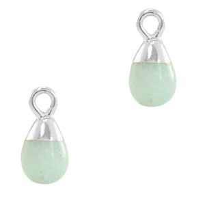Naturstein Anh&auml;nger Tropfen Ocean green-silver