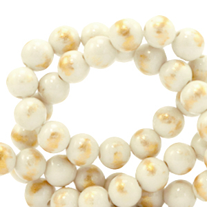 6 mm Naturstein Perlen Beige-gold