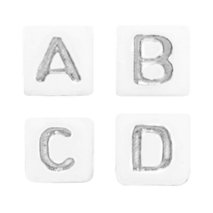 Buchstaben Perlen aus Acryl Mix Weiss-silber