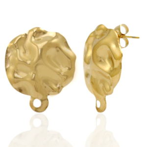 Ohrringe aus Stainless Steel - Rostfreiem Stahl Ohrstecker geh&auml;mmert mit &Ouml;se Gold
