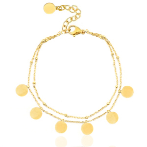 Fusskettchen aus Stainless Steel - Rostfreiem Stahl 2 Layer M&uuml;nzen Gold
