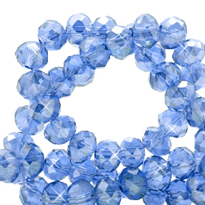 Top Glas Facett Perlen 4x3 mm rondellen Cerulean blue-pearl shine coating