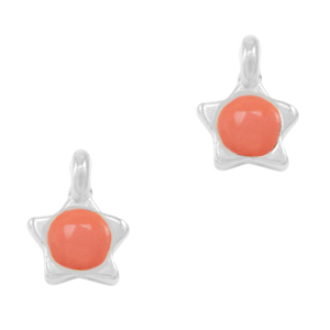 Metall Anh&auml;nger DQ  Stern Coral red-antik silber (Nickelfrei)