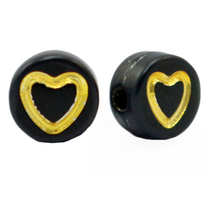 Buchstaben Perlen aus Acryl Herz Black-gold