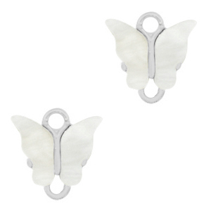 Resin Anh&auml;nger Zwischenst&uuml;ck Schmetterling Silver-off white