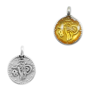 Metall Anh&auml;nger DQ religi&ouml;se M&uuml;nze Antik silber-yellow transparent (Nickelfrei)