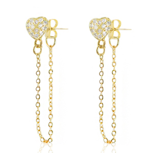 Brass TQ Metall Ohrstecker Herz mit Kette Gold-crystal