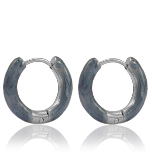 Ohrringe aus Stainless Steel - Rostfreiem Stahl Creolen Enamel 16mm Blue grey-silver