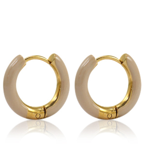 Ohrringe aus Stainless Steel - Rostfreiem Stahl Creolen Enamel 16mm Country beige-gold