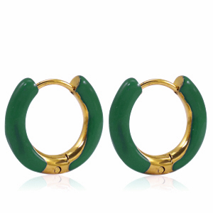 Ohrringe aus Stainless Steel - Rostfreiem Stahl Creolen Enamel 16mm Sacramento green-gold