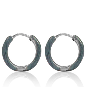 Ohrringe aus Stainless Steel - Rostfreiem Stahl Creolen Enamel 14mm Blue grey-silver