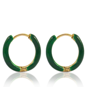 Ohrringe aus Stainless Steel - Rostfreiem Stahl Creolen Enamel 14mm Sacramento green-gold