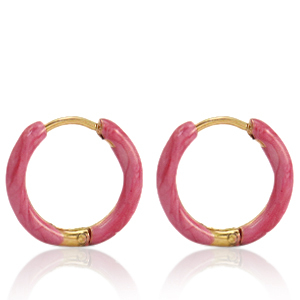 Ohrringe aus Stainless Steel - Rostfreiem Stahl Creolen Enamel 14mm Punch pink-gold