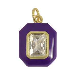 Brass TQ Metall Anh&auml;nger Rechteck Zirkonia Dark purple-gold