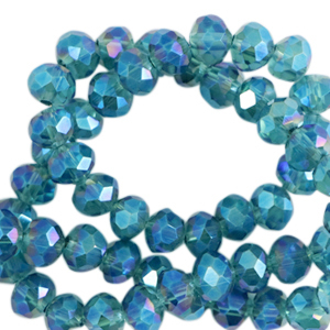 Top Glas Facett Perlen 4x3mm rondellen Pacific blue-AB coating