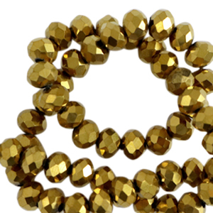 Top Glas Facett Perlen 4x3mm rondellen Gold metallic-pearl shine coating