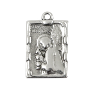 Metall Anh&auml;nger DQ Rectangle with Angel Antik silber (Nickelfrei)