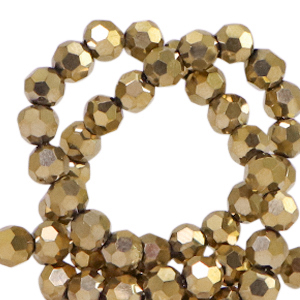 Top Glas Facett Perlen rund 4mm Antique gold metallic-pearl shine coating