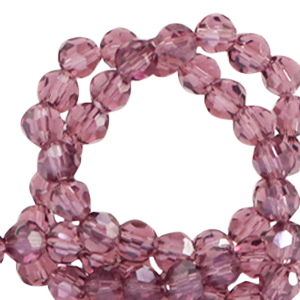 Top Glas Facett Perlen rund 4mm Aubergine purple-pearl shine coating