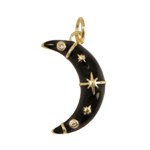 Brass TQ Metall Anh&auml;nger Mond Enamel Gold-black