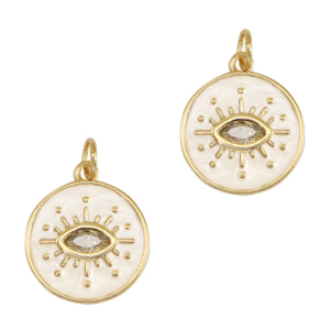 Brass TQ Metall Anh&auml;nger Auge der Vorsehung Enamel Gold-white