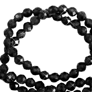Naturstein Perlen Facett geschliffen 3mm Jet black-pearl shine coating